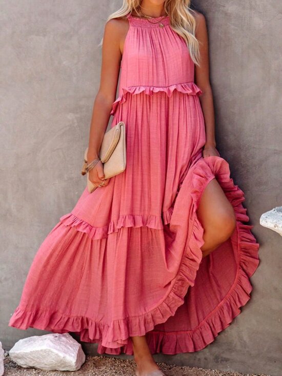 Dresses & Skirts - Watermelon Pink Elegant Women's Long Beach Dress